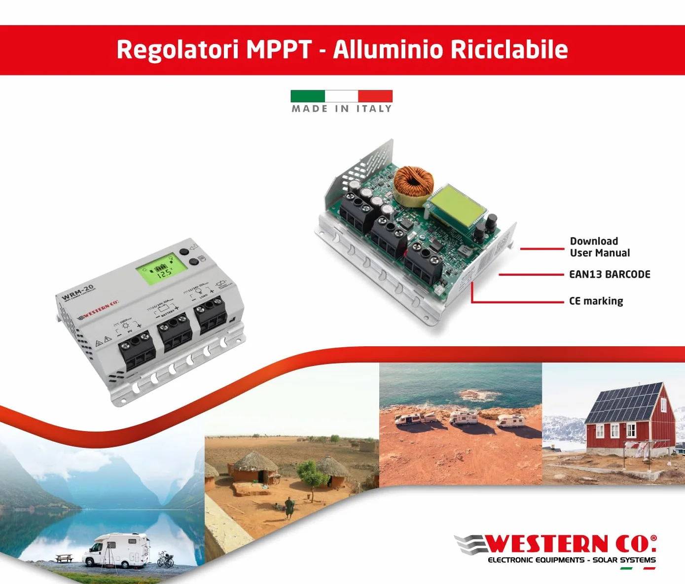 Western CO | WRM 20 | Regolatore di Carica MPPT, Regolatore Fotovoltaico 20A 12/24V, Display Grafico, Funzione Crepuscolare