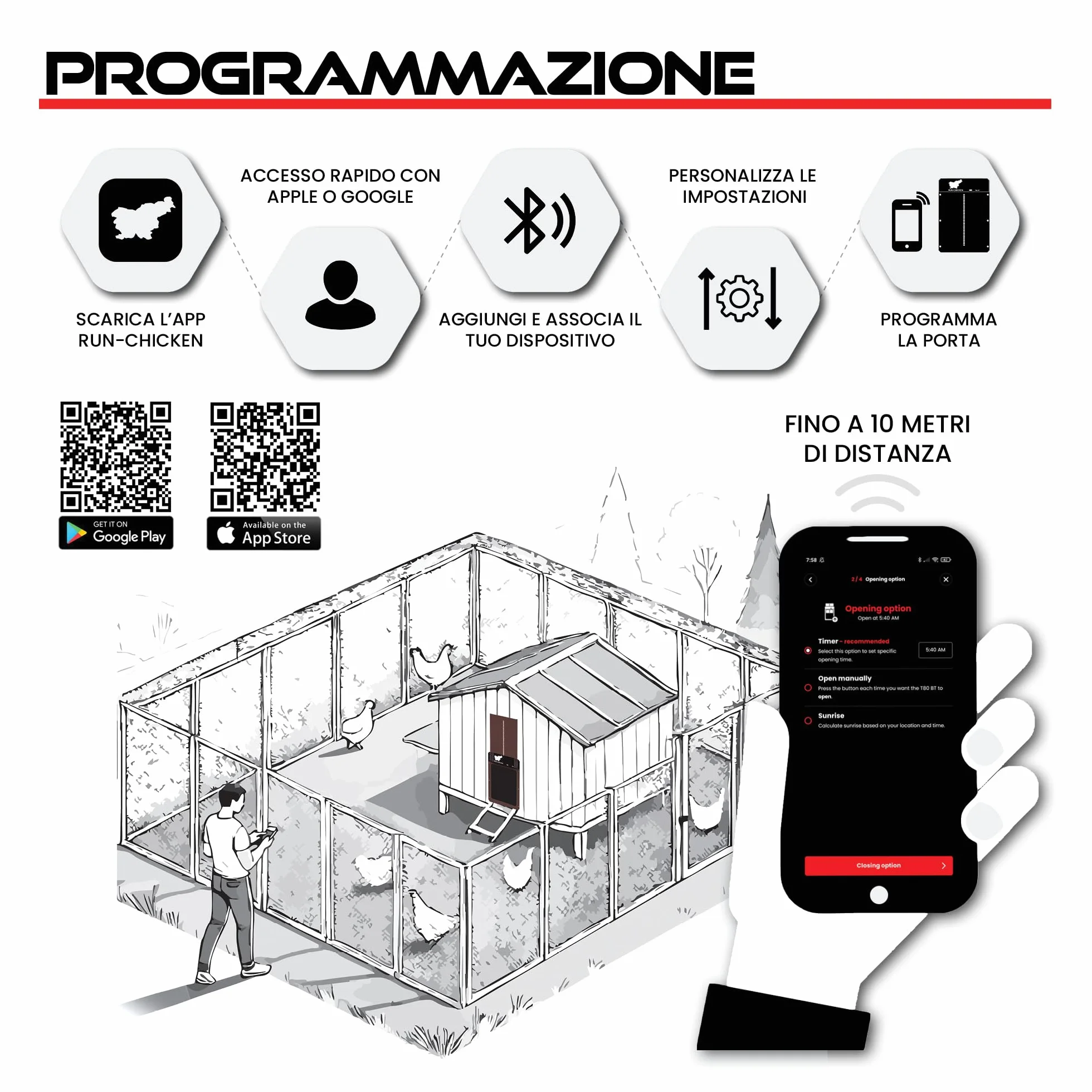 RUN-CHICKEN Porta (marrone) Solar Chicken Coop Door, automatico pollaio elettrico con timer, sensore luce, batteria, energia solare