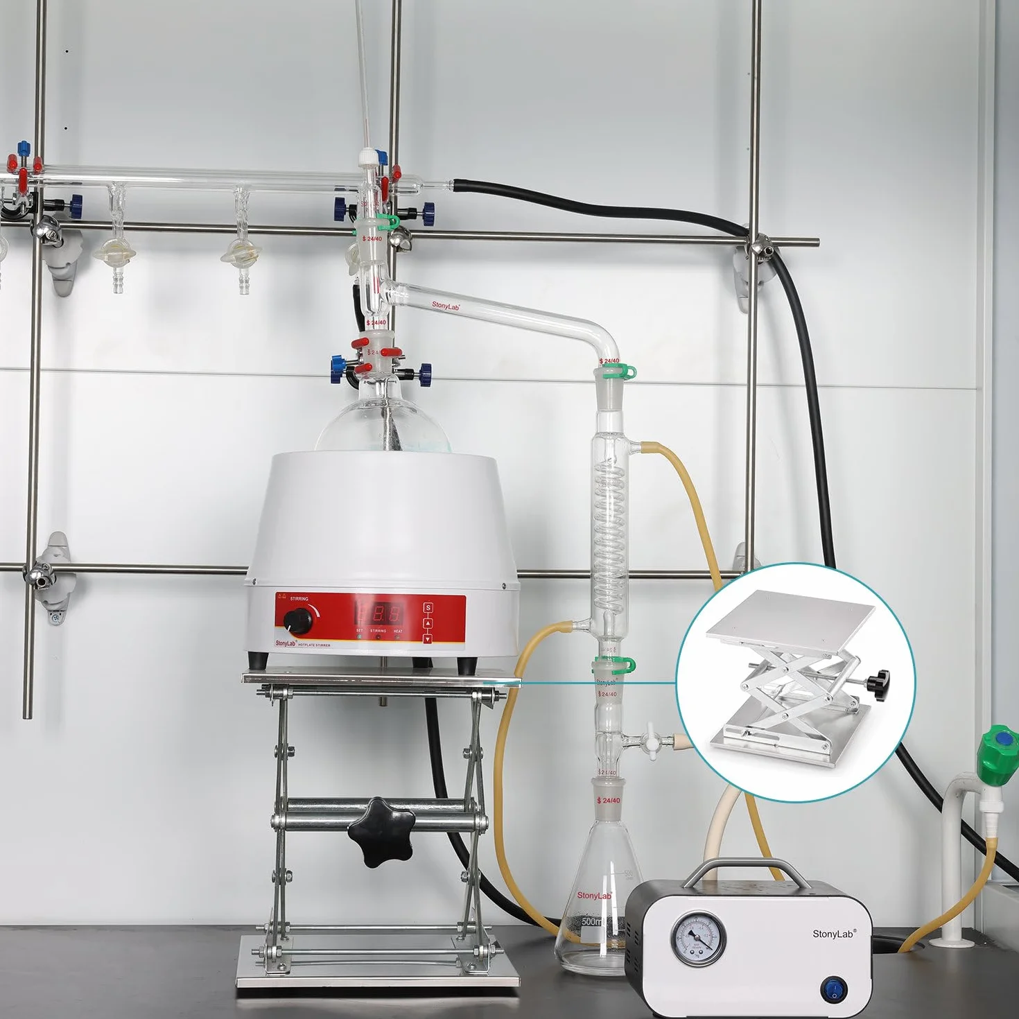 Stonylab Sollevatore Laboratorio 150x150mm Acciaio Inox Altezza 75-260mm Peso 10kg