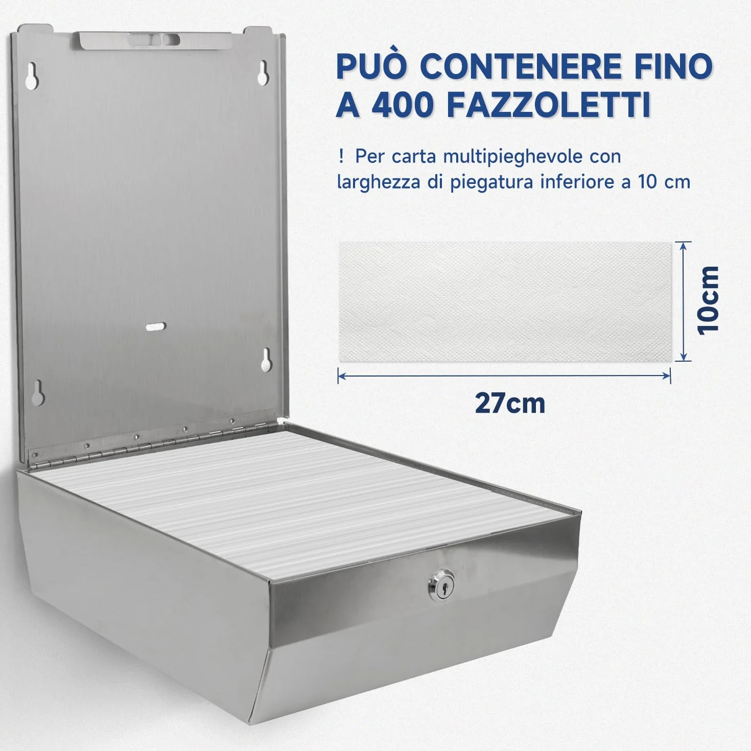 AIKE 400 Fogli Distributore di Asciugamani di Carta Commerciale in Acciaio Inox a Muro con Blocco AK5181