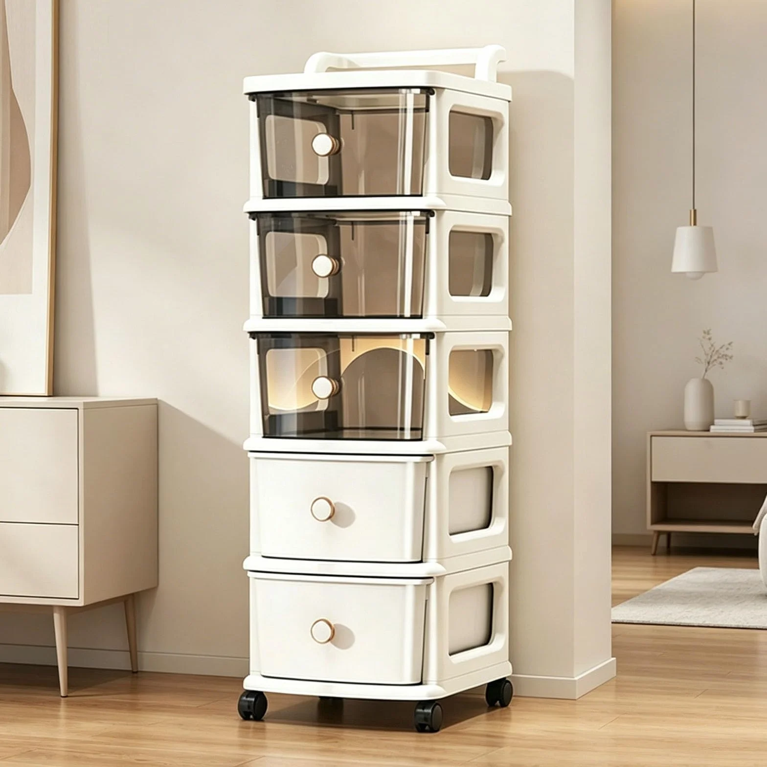 Carrello Portaoggetti Mobile con Cassetti, Organizer con Ruote for Camera da Letto, Soggiorno, Bagno, Cucina, Ufficio