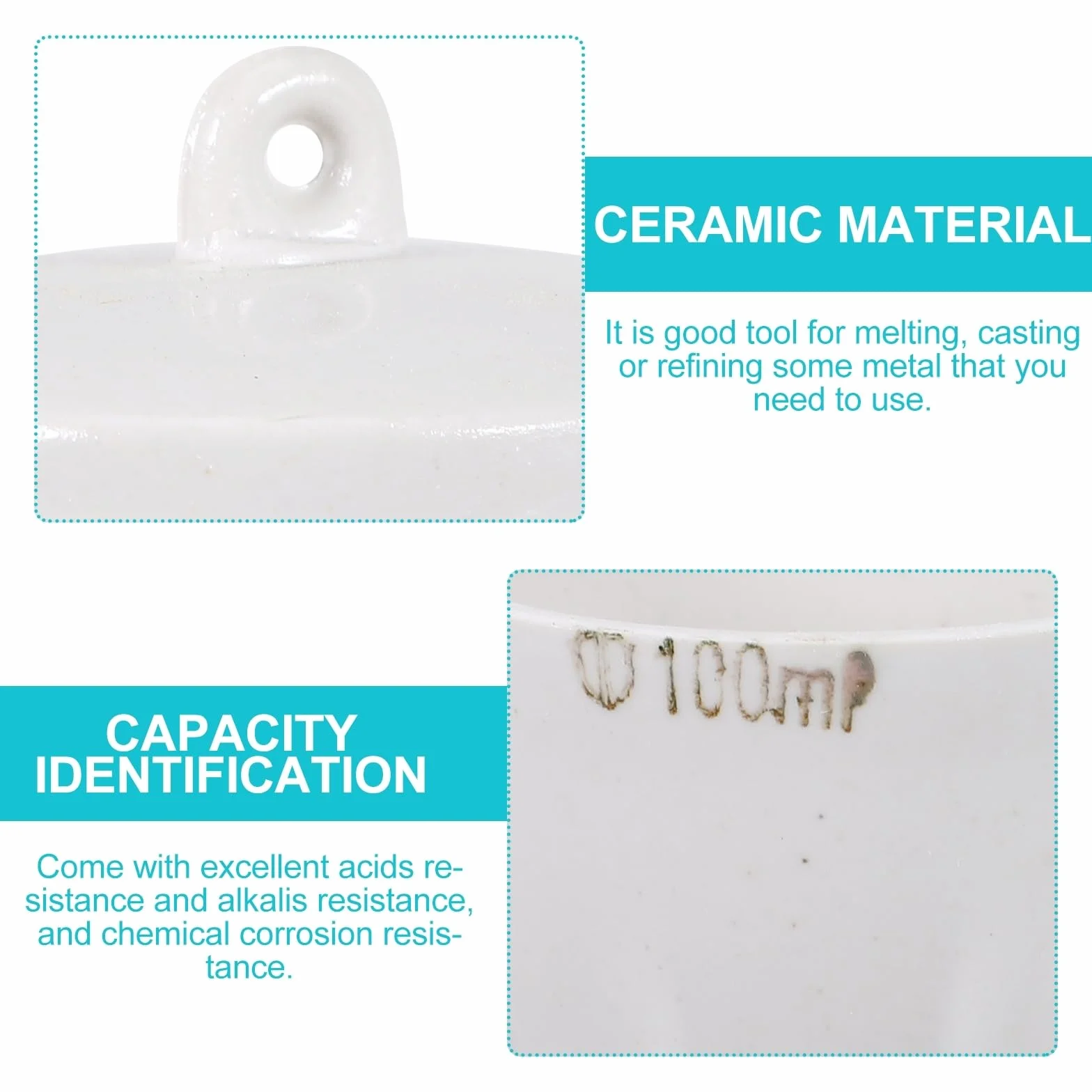 VILLCASE Crogiolo in ceramica, 100 ml, crogiolo in porcellana con coperchio, resistente alle alte temperature, crogiolo da laboratorio con coperchio per scuola, laboratorio