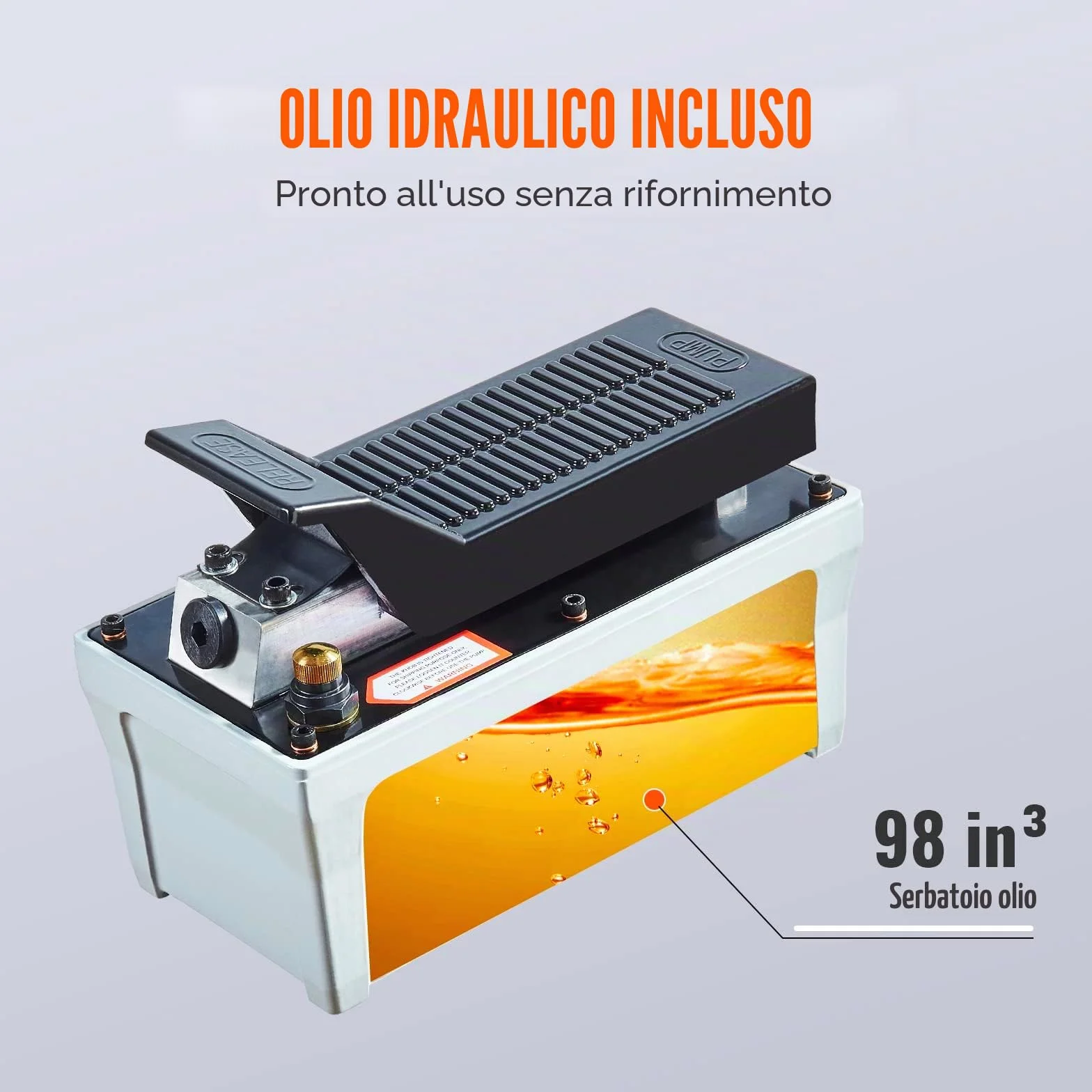 VEVOR Pompa Idraulica ad Aria Azionata da Pedale Ingresso Aria NPT 1/4" con Tubo 2m Capacità dell'Olio 1,6L, Pompa Pneumatica a Pedale Pressione Max. 10000 PSI con Tubo 2m Capienza del Serbatoio 1,6L