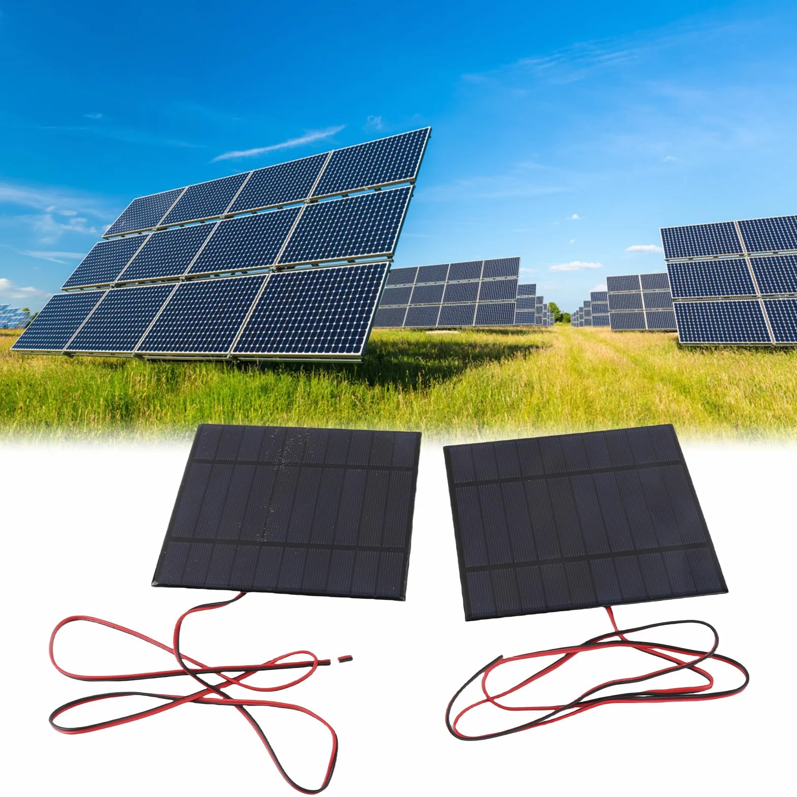 Modulo di Alimentazione Cella Pannello Solare DC5V 500mA 2 Pezzi con Cavo 100 Cm, Resistente Allae Al per Luci Solari del Prato, Caricabatterie per Cellulare, Torcia