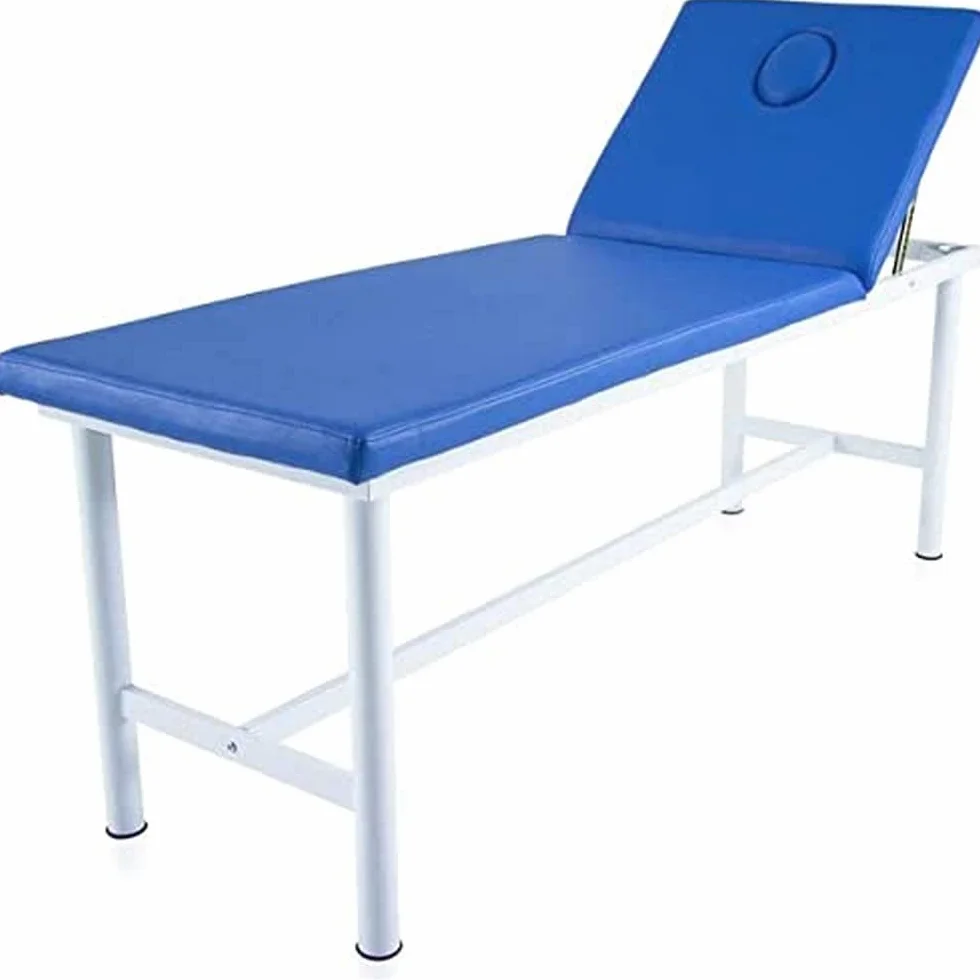 QUIRUMED Lettino da massaggio fisso in acciaio, similpelle, colore blu, con tappo facciale, foro facciale, schienale regolabile, leggero, 186 x 62 x 69 cm, fino a 120 kg
