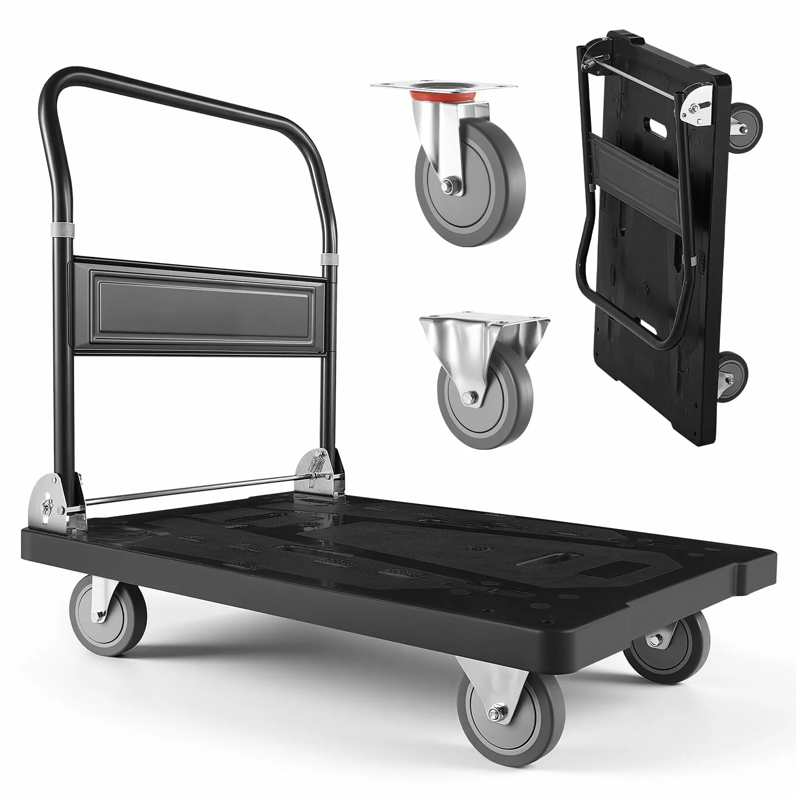 VEVOR Carrello Pieghevole da Trasporto Capacità Carico max. 453,59kg, Carrello con Piattaforma Pieghevole Salvaspazio Dimensioni Piegate 895x595x290 mm Maniglia di Spinta per Traslochi Pacchi Merci