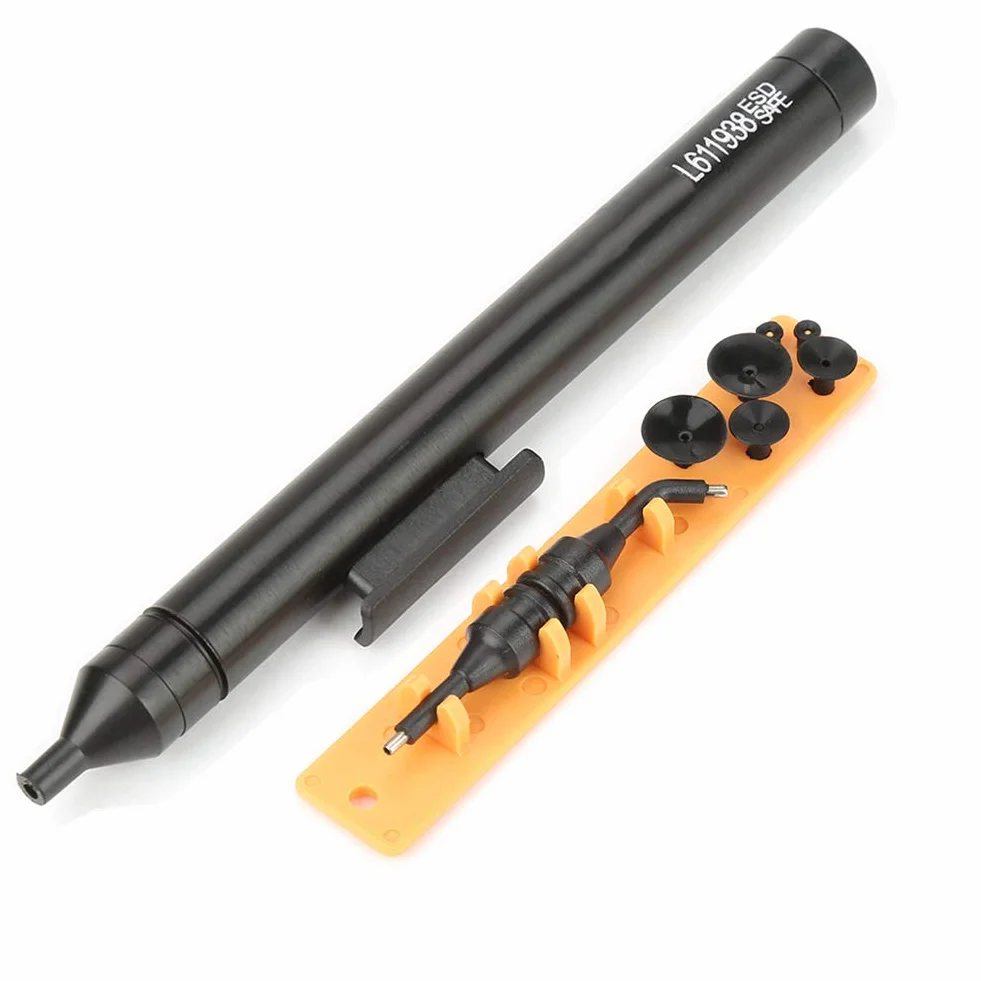 Penna per aspirazione a vuoto, penna per aspirazione manuale a vuoto, kit di strumenti per prelievo con aspirazione a saldare a un pulsante con ventose per IC SMD per piccoli componenti elettronici