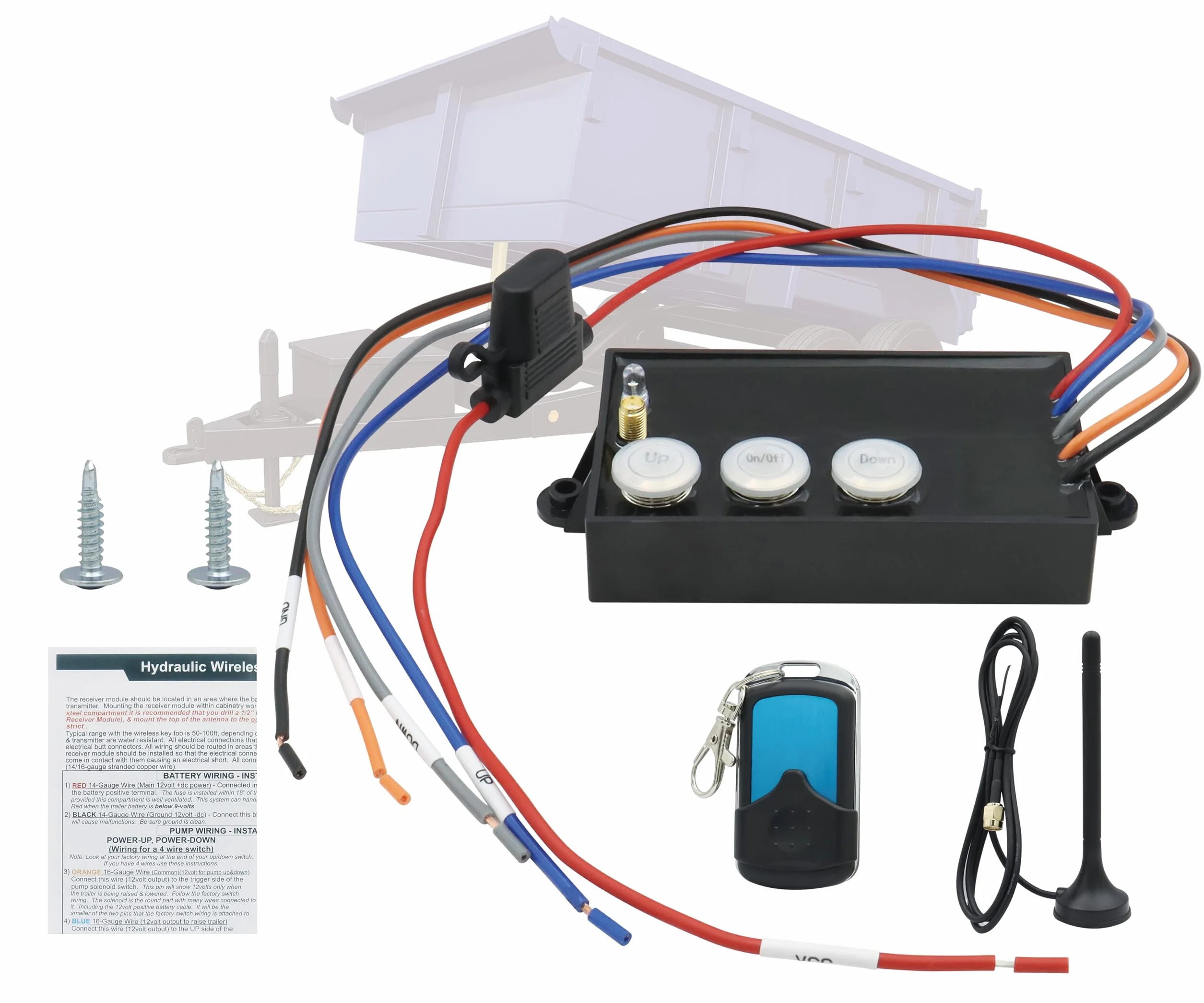 G3-H01 Kit di telecomando wireless per rimorchio con cassone ribaltabile, adatto per unità di inclinazione dell'argano idraulico a sollevamento idraulico da 12 Volt, telecomando idraulico senza fili