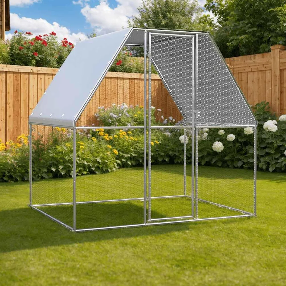 vidaXL Gabbia per Polli Argento e Grigio 2x2x2 m in Acciaio Zincato