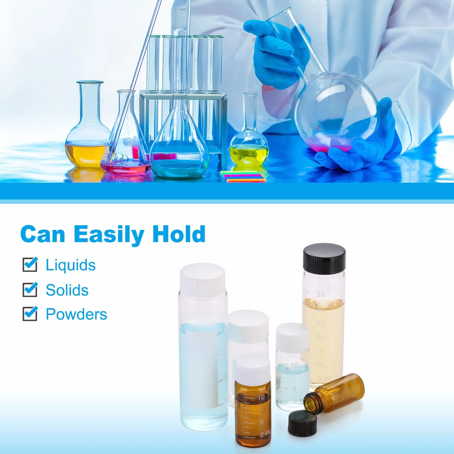 PATIKIL 6pz 5ml Piccoli Viali in Vetro Trasparente con Tappo a Vite Nero, Bottiglie di Campionamento in Vetro Borosilicato Graduato per Conservare Solidi Liquidi Polveri