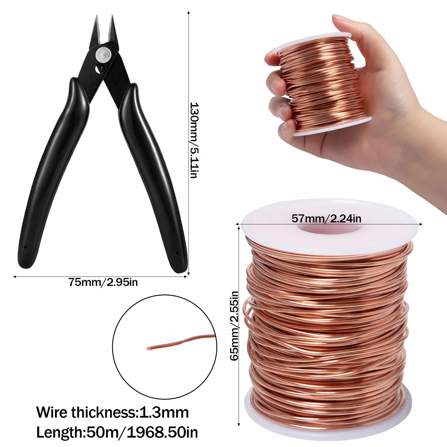 Filo di rame Pure T2 ø1.3mmx50m Filo di Rame Puro Nudo Electroculture Giardinaggio Filo diRame Cavo afilos dirame Nudo T2filos rames Non Smaltato per Esperimenti, Giardino Coltivazione