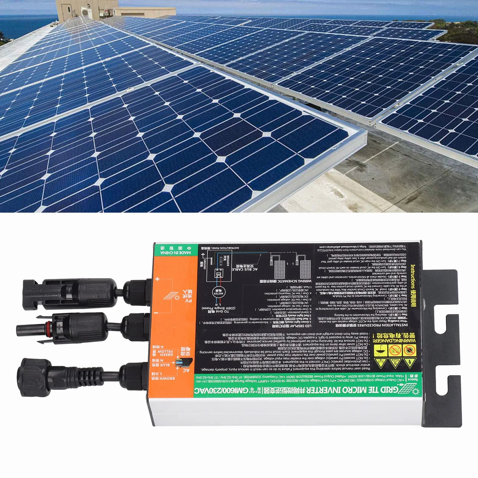 600W Solar Grid Tie Inverter Grid Tie Inverter ad Alta velocità di conversione MPPT Onda sinusoidale Pura IP55 Impermeabile 230 V Solar Inverter
