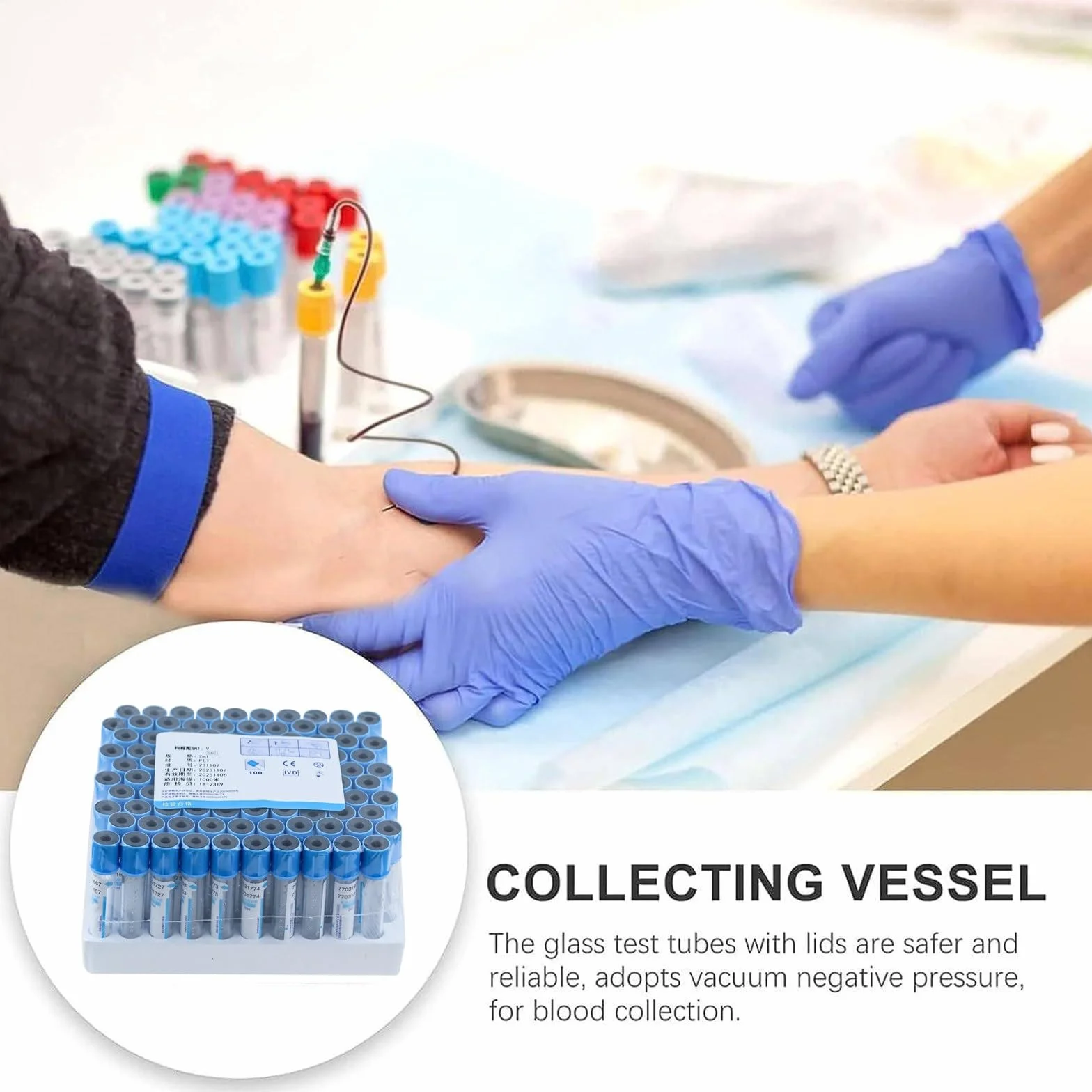 100 Provette per Prelievo di Sangue Sottovuoto, Provette in Vetro Sottovuoto da 2 Ml/5 Ml/10 Ml con Tappo A Vite Blu, Provetta Monouso Sterile in Citrato di Sodio 1:9, per Laboratorio,10ML