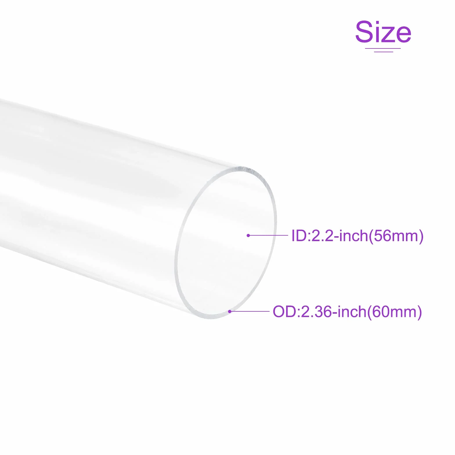 DMiotech 56mm x 60mm 8" Trasparente Acrilico Tubo Rigido Plastica Tubo per Acquario Acqua Tubo, Acqua Raffreddamento Sistema, Idraulico