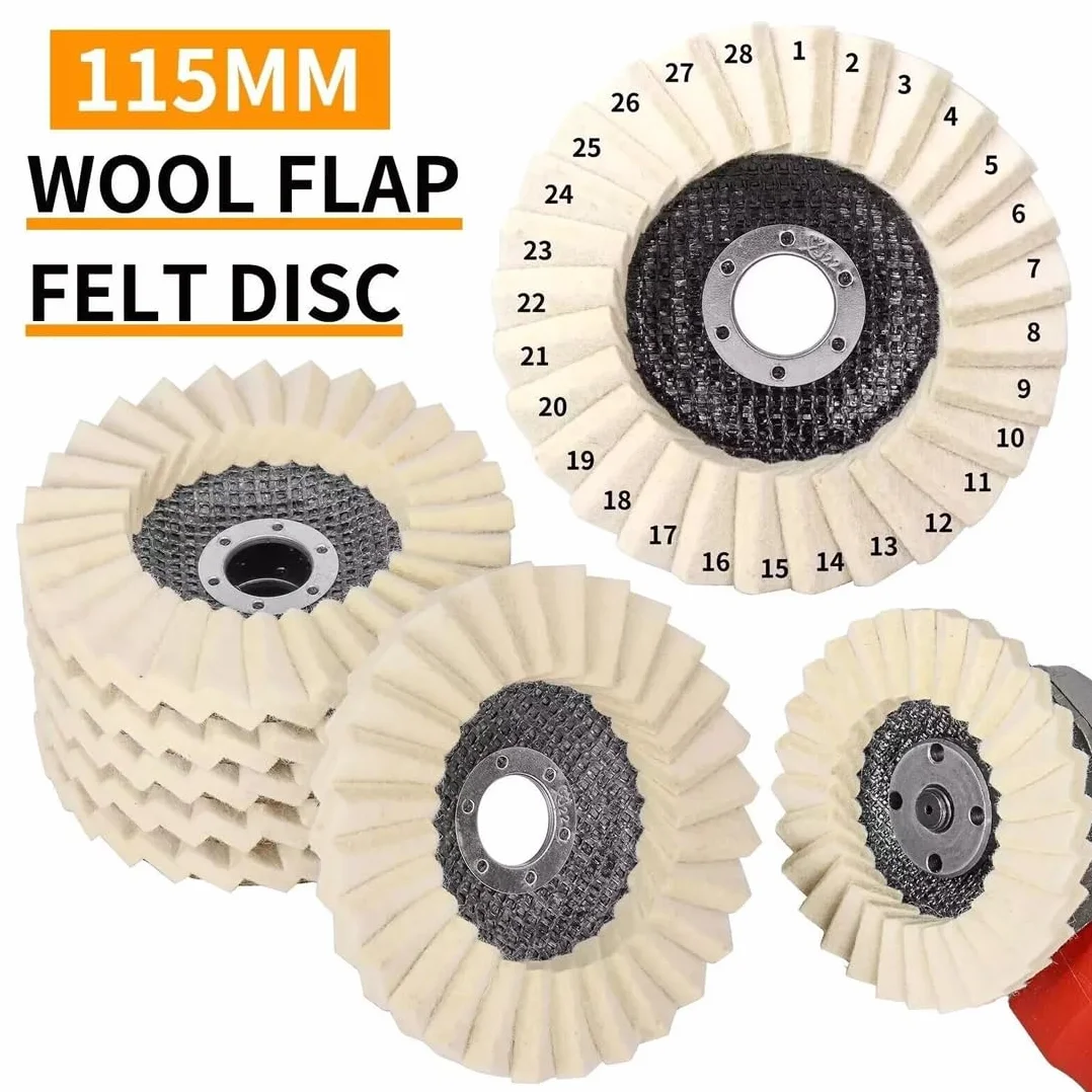 2 dischi lamellari in feltro da 115 mm, dischi per lucidatura in lana, dischi per lucidatura per smerigliatrice angolare per lucidatura metallo legno