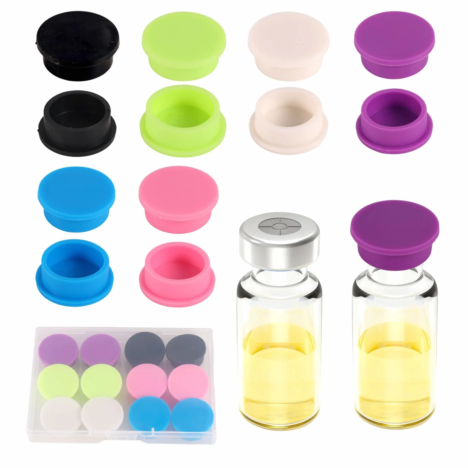 Tappi Protettivi per Fiale 5-100 ml, 6 Colori, a Prova di Perdite e Polvere, Apertura a Scatto, per Uso Iniettabile e Laboratorio