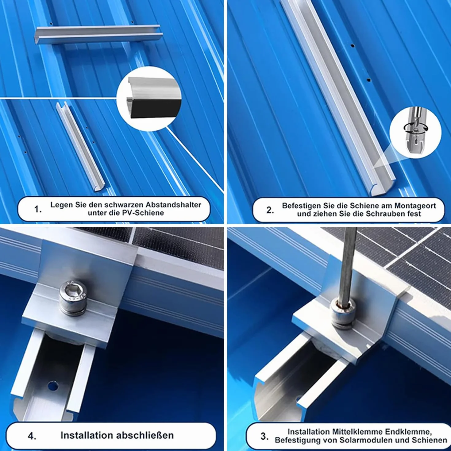 Kit di supporto per pannello solare, supporto per pannello solare, binario di fissaggio PV, supporto per tetto piatto fotovoltaico per moduli di spessore 30-35 mm, supporto PV per tetto piatto