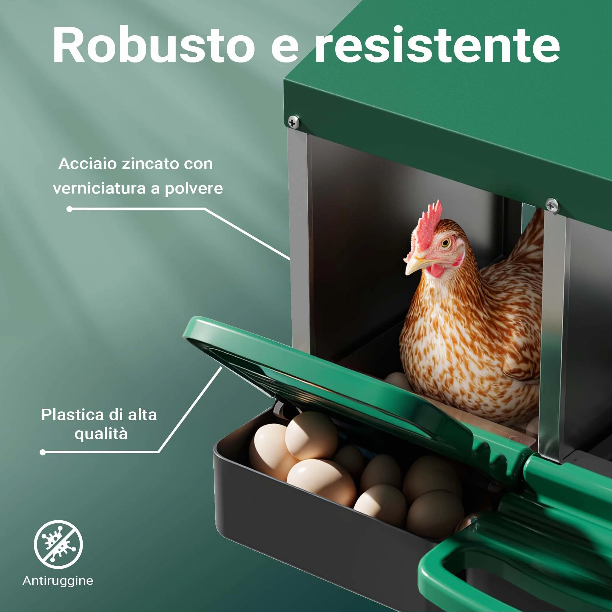 Fudajo Nido triplo per galline ovaiole con vassoio di raccolta 81 x 52 x 48 cm, 3 nidi per uova di gallina, con fori di ventilazione, in plastica, montaggio a parete