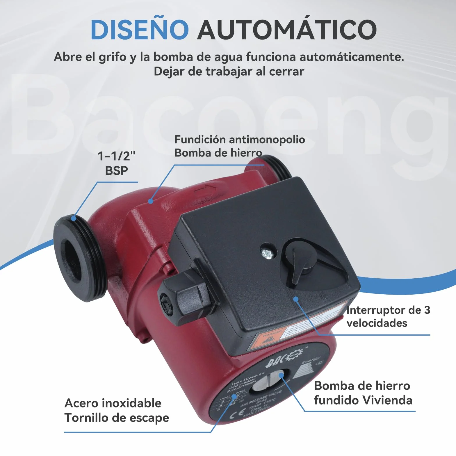 BACOENG Pompa di Circolatore Riscaldamento RS 25/6-130 Pompa di Ricircolo Acqua Calda Sanitaria 220V/50 Hz