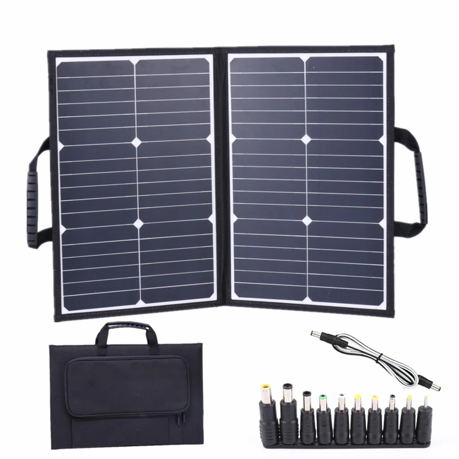 Kit di pannelli portatili,Caricatore solare pieghevole da 60 W con | morsetto per batteria e cavo CC | Kit pannello solare per campeggio, camper, marina, telecamera con 2 uscite USB