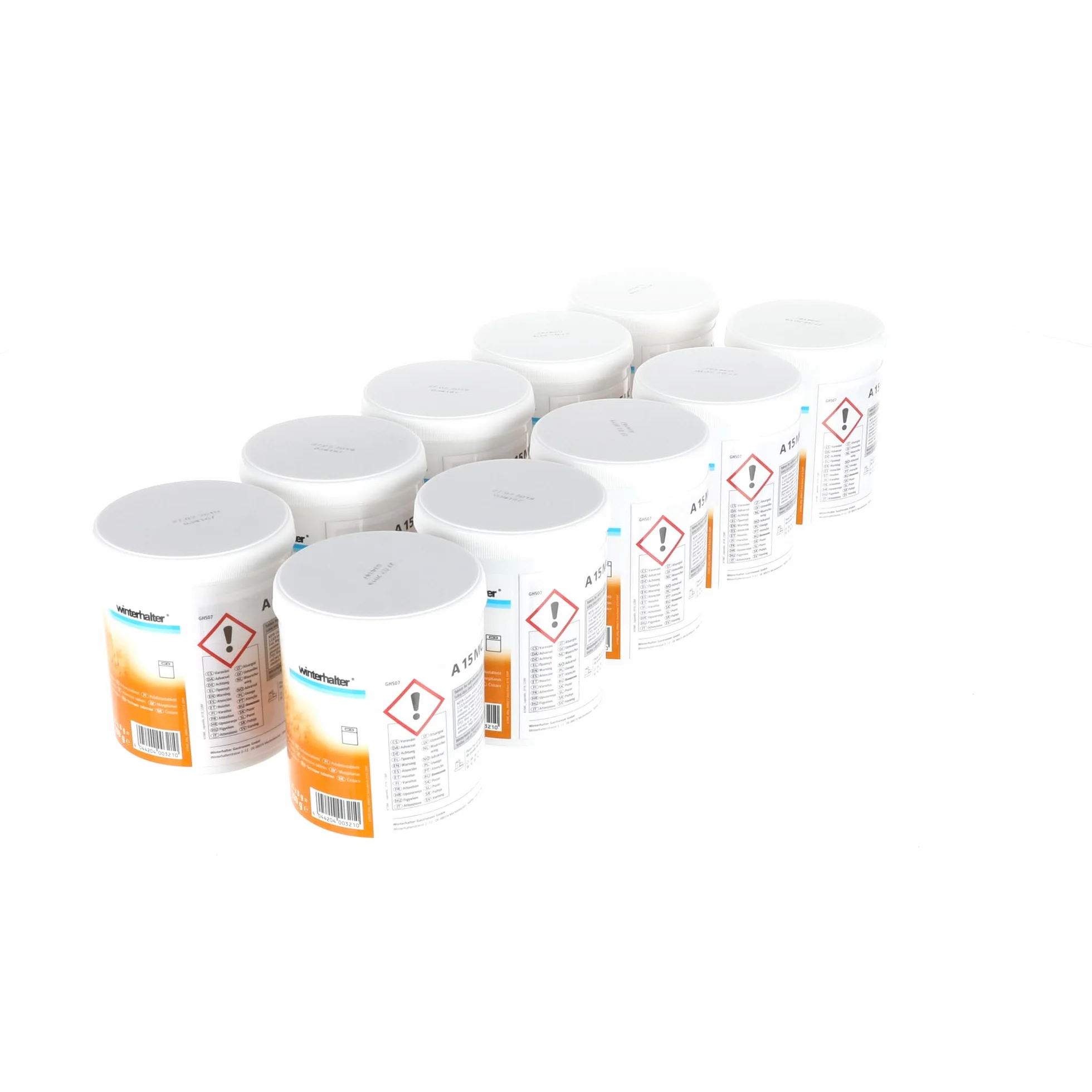 Winterhalter A15 MC Compresse detergenti per lavastoviglie 20006217 –Set convenienza: 10 lattine da 25 compresse detergenti per la ristorazione professionale, rimuove calcare, depositi e odori –A15 MC