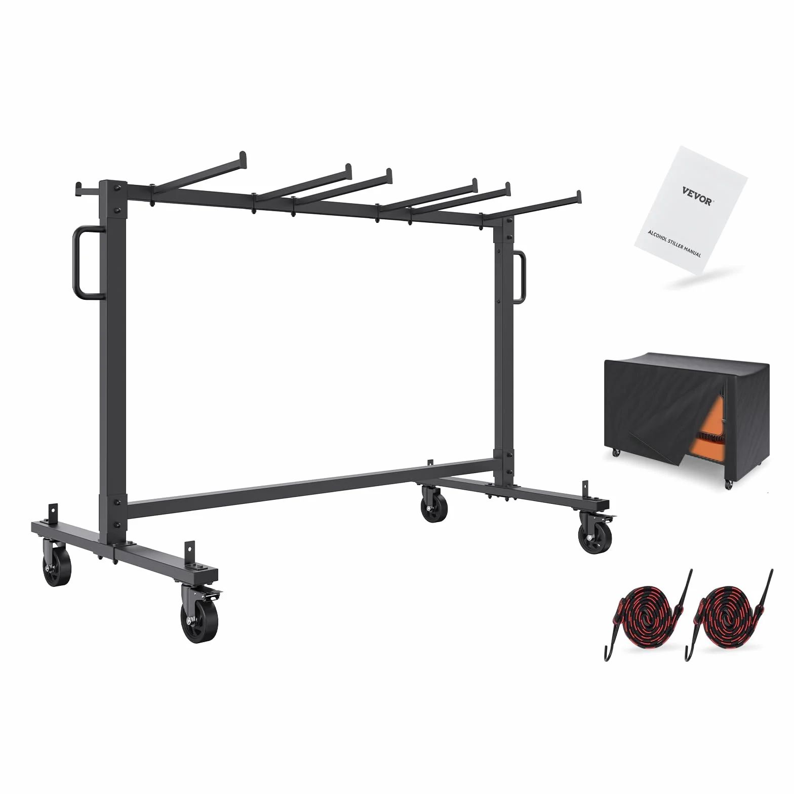 VEVOR Carrello per Sedie Pieghevoli, Carrello portaoggetti con capacità di 125 kg per riporre 42 Sedie, Supporto per Sedie in Ferro Resistente con 4 Ruote, 2 Corde Elastiche, Copertura