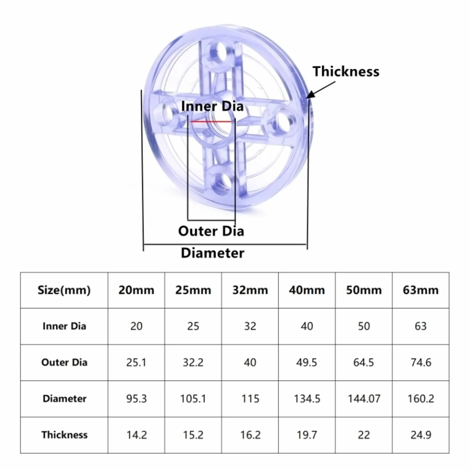 Raccordi for tubi in UPVC trasparenti blu da 20~63 mm, raccordi rapidi for tubi di drenaggio for acquari, valvole di giunzione for tubi di irrigazione da giardino(Flange Plate,50mm (1PC))