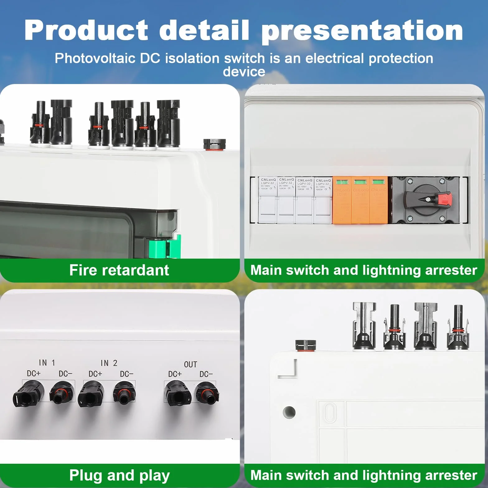 BuyWeek Fotovoltaico Combiner Box 1000V 32A Solare PV Combiner Box con Scaricatore Sovratensione, Interruttore Isolatore DC Solare, Impermeabile IP65, 2 stringa, per Solare Impianto Fotovoltaico