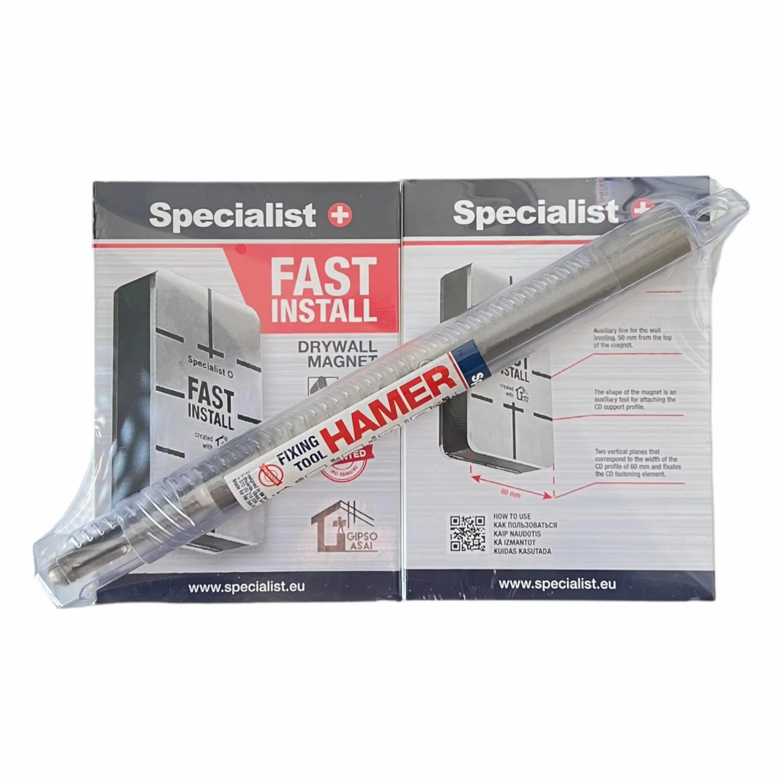 Specialist+ 2 pezzi FAST INSTALL - Magnete in gesso e cacciavite a martello per l'installazione di cornici metalliche in cartongesso | Set di strumenti ausiliari per il fissaggio del profilo portante