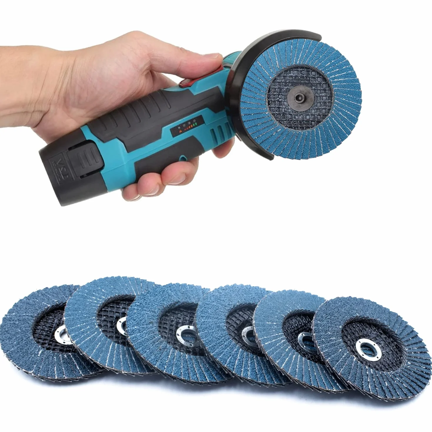 Set di dischi lamellari, 6 pezzi da 75mm, grana 60/80/120, per acciaio inox e legno, per Smerigliatrice angolare a batteria