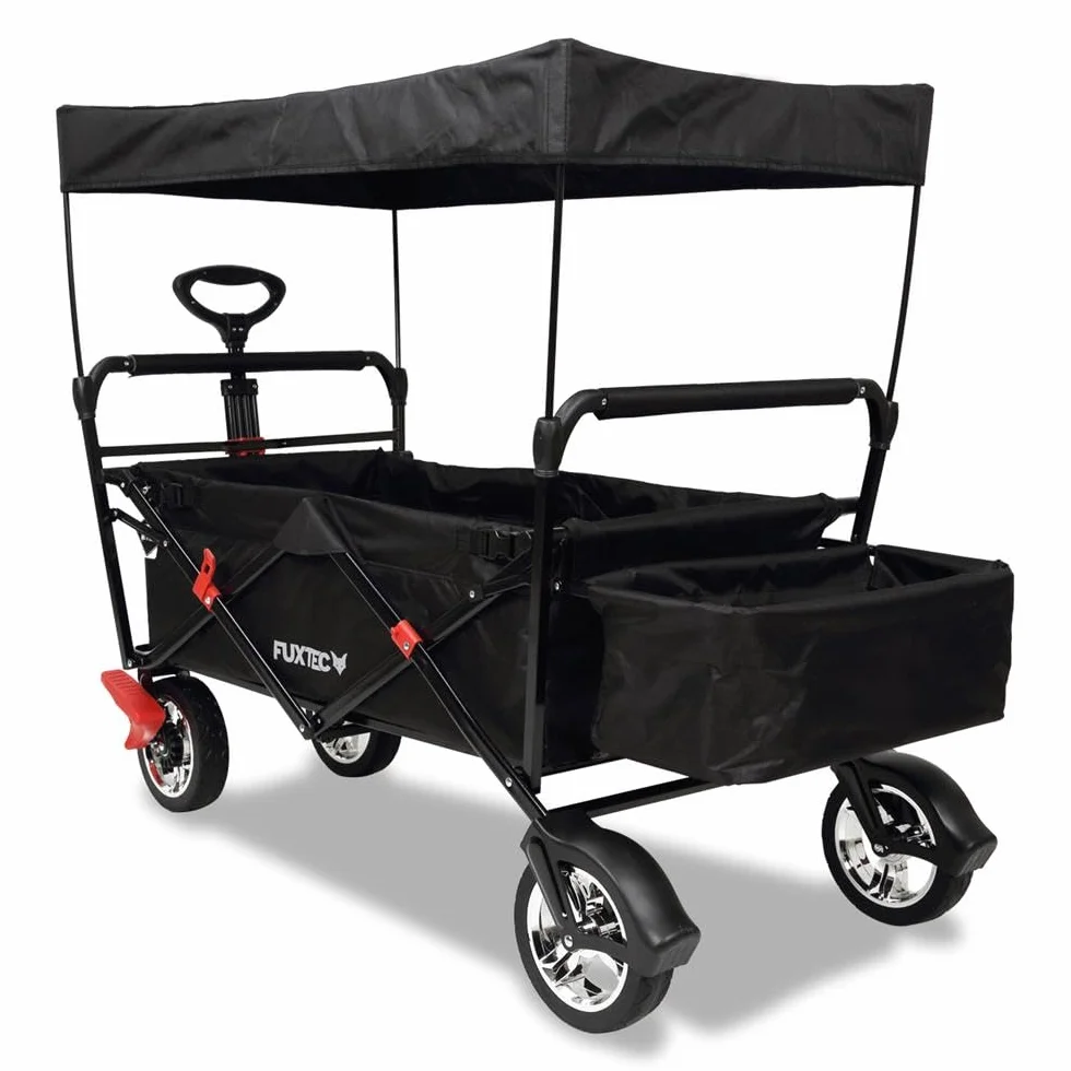 Carrello pieghevole Bollerwagen City per il trasporto di bambini con tetto di protezione UV FUXTEC City FX-CT500 Nero