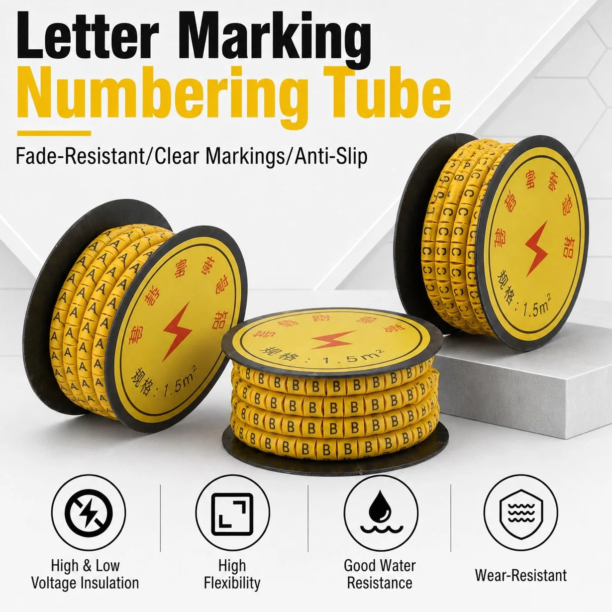 Marcatore Cavi Elettrici, 26 Rotoli Guida Cablatura A-Z, Etichette per Cavi, Tubo per Cavi in PVC con Lettere, per Elettronica, Elettrodomestici, Cablaggio di Rete per Locomotive (1,5 m²)