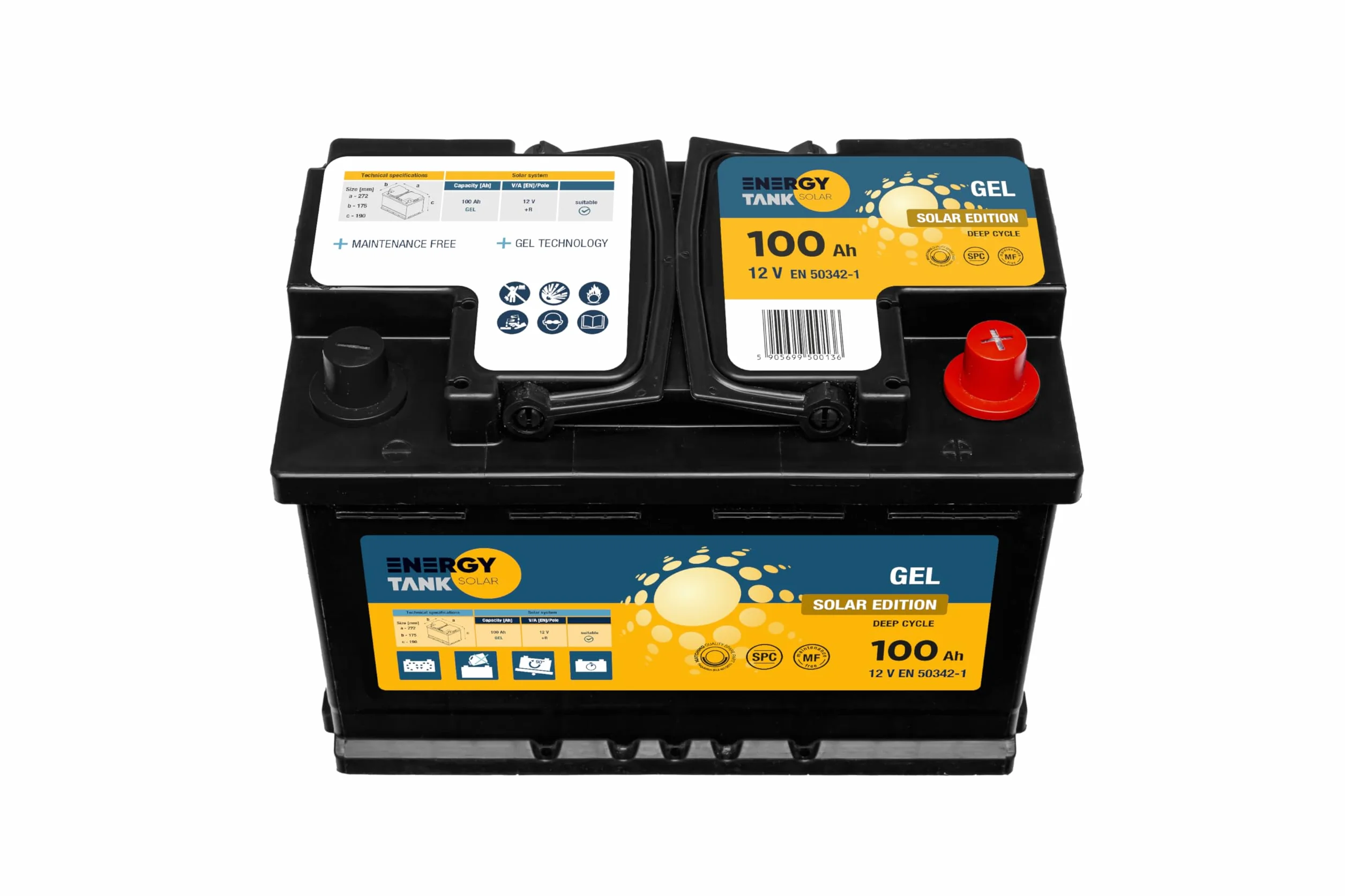 Batteria Solare al Gel 12V 100Ah per Auto, Uso Mobile e Stazionario | Batteria di lunga durata, protetta contro vibrazioni e urti, ideale per applicazioni mobili e stazionarie