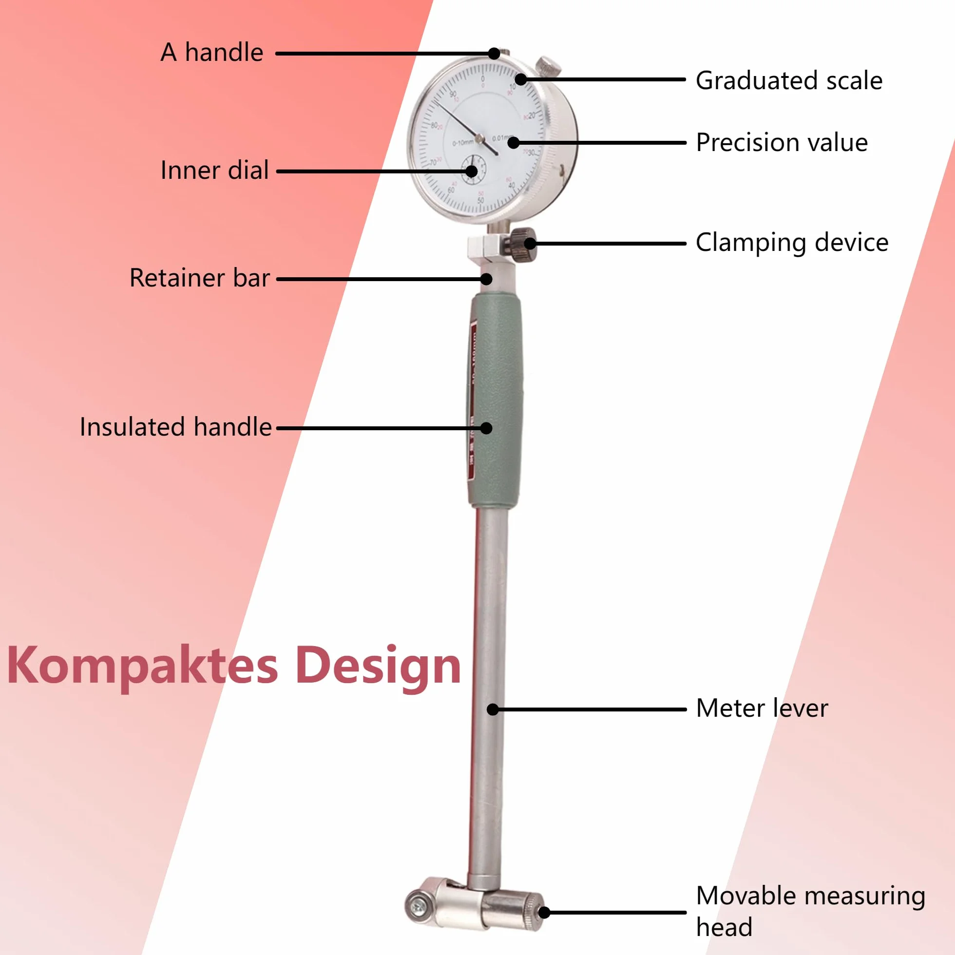 50 – 160 mm di diametro micron, set di strumenti di misurazione del motore, calibro del foro + misuratore per misurazione della profondità dei cilindri del motore, dimensioni interne di officine