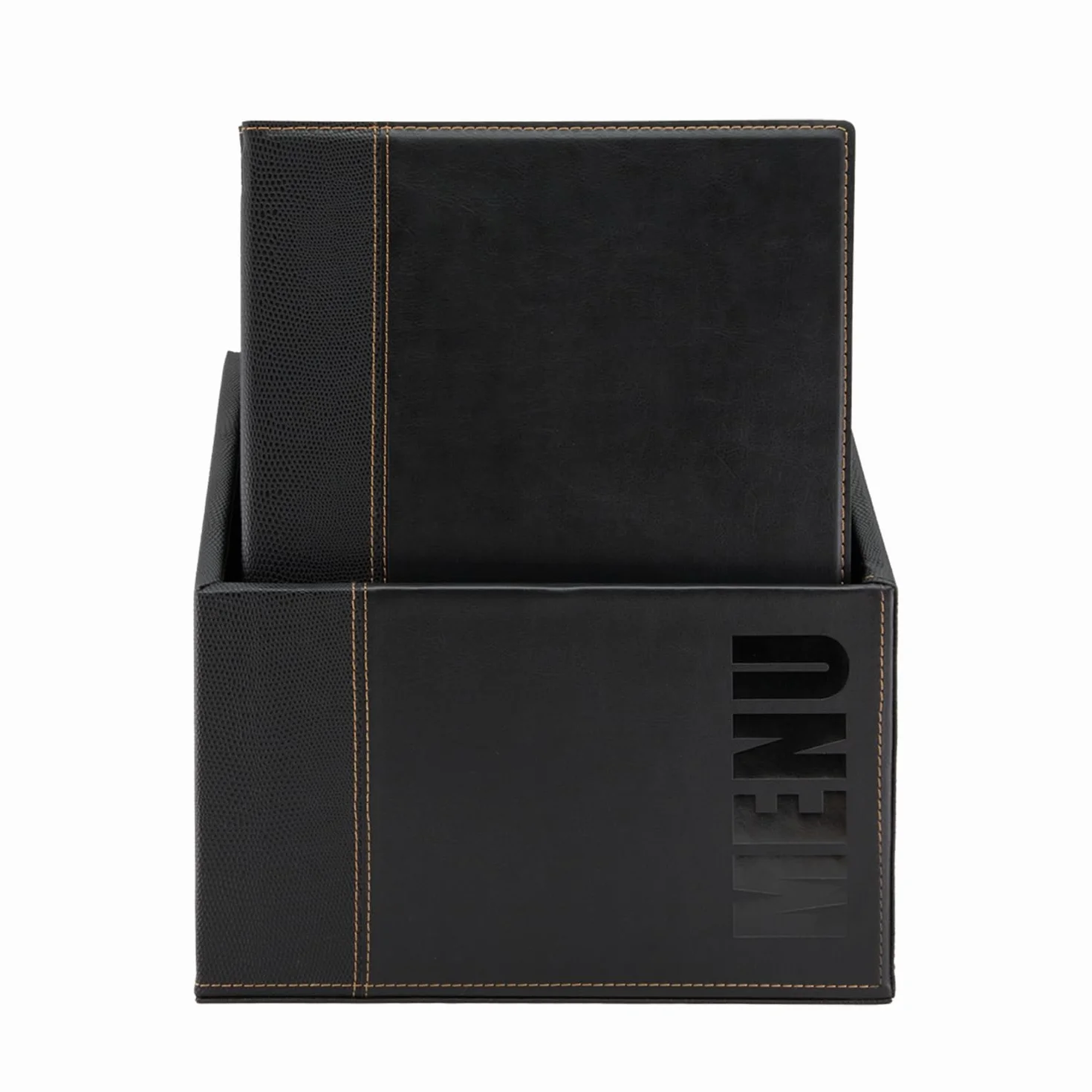 SECURIT - Set da 20 Porta Menu A4 Box Inclusa Linea Trendy - Per Caffè, Ristoranti, Bar - Similpelle - Colore Nero