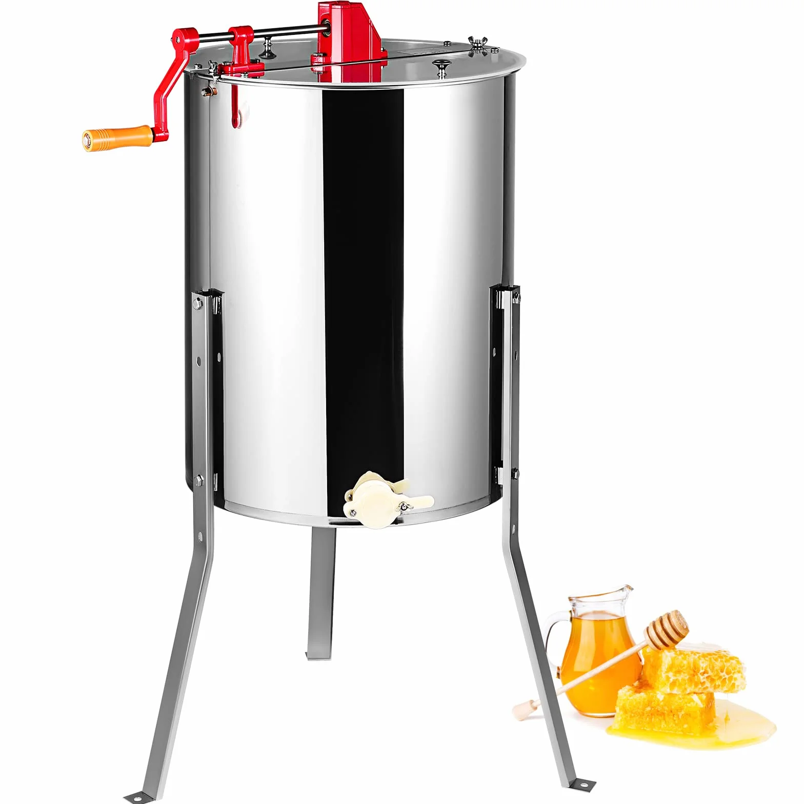 VEVOR Estrattore di Miele Manuale in Acciaio Inox Capienza Flessibile 2/4 Favi 3 Favi 4/8 Favi per Apicoltura, Smielatore Centrifuga di Miele con Coperchio Trasparente Altezza Regolabile tra 100-108cm