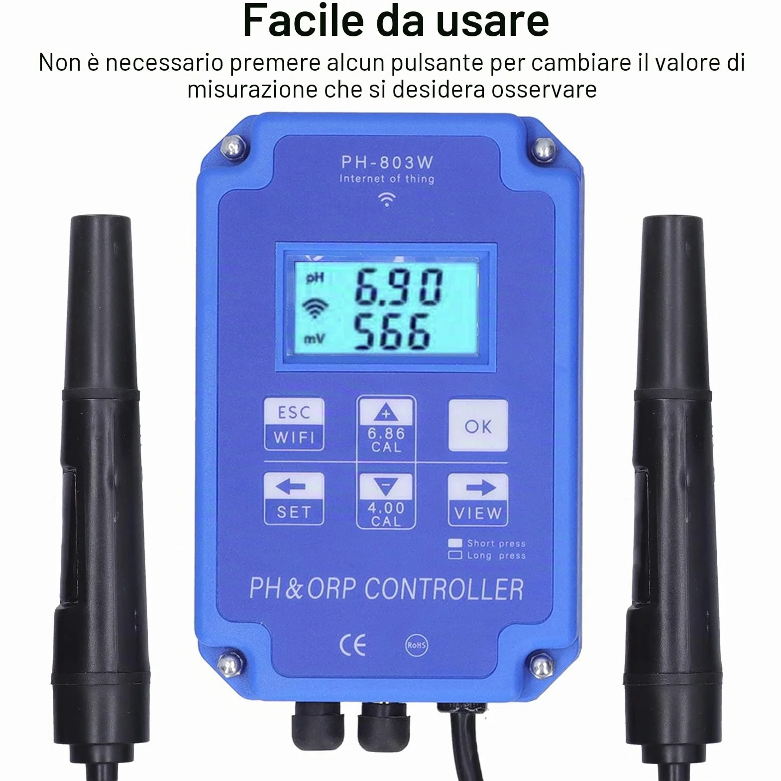 PH-803W Controllore Redox Redox Misuratore Multiparametrico per Test Dell'acqua per il Monitoraggio e il Controllo della Qualità Dell'acqua a Lungo Termine(EU Plug 250V)