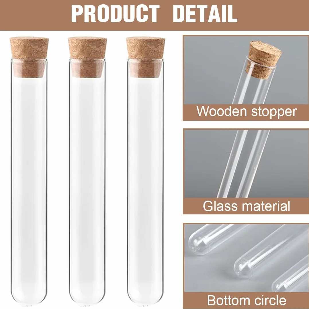NJCXOLA 15 Pezzi Provette Vetro, Provetta con Tappi Sughero, Provette portaconfetti, Provette Trasparente, Provette con Tappo, per Esperimenti, DIY Artigianato, Dolciumi, Spezie (12 x 75mm)