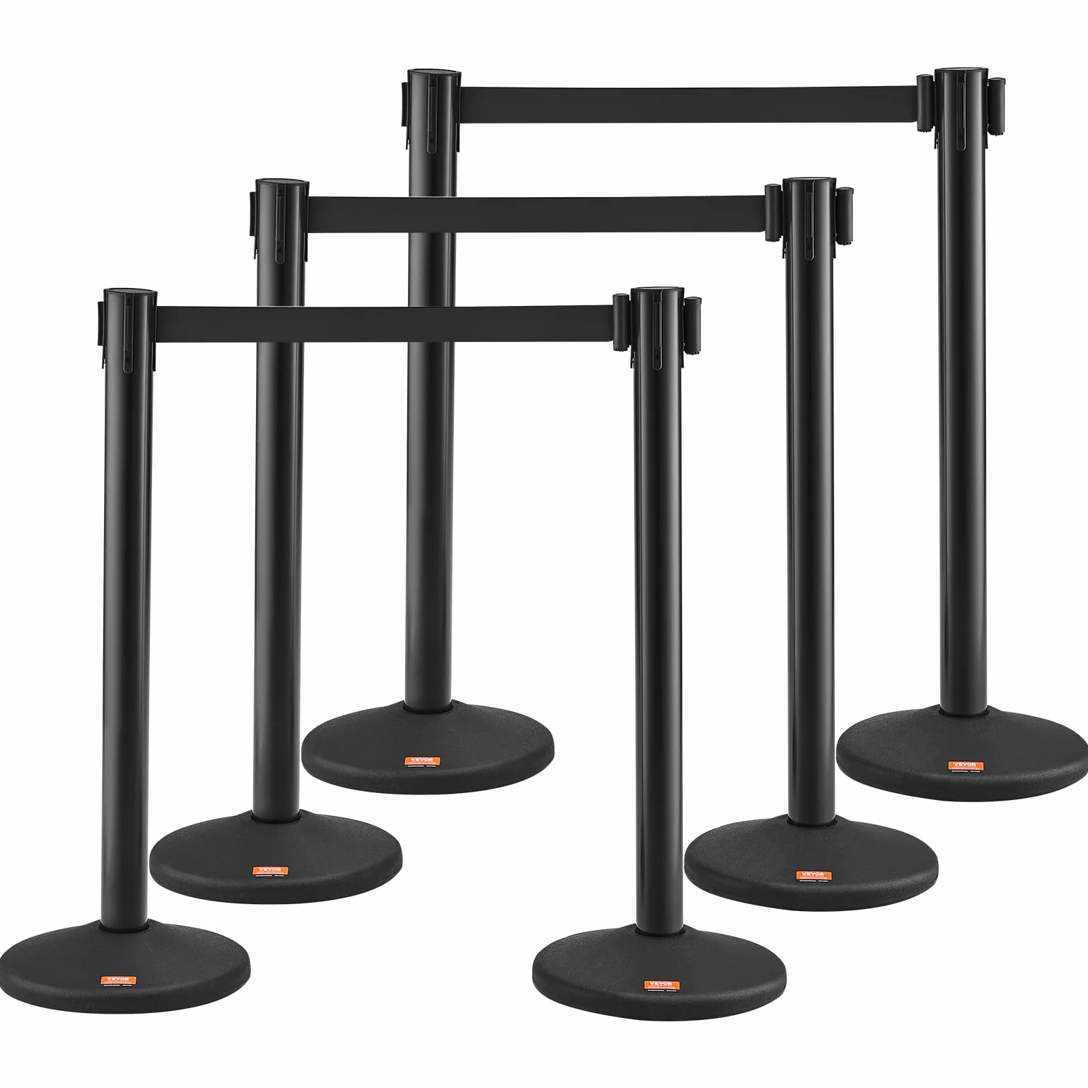 VEVOR Pali con Cintura per Controllo della Folla φ345x930mm, Barriere di Controllo della Folla 6 Pezzi, Pali con Cintura Retrattile 2000x48mm Nera, Divisorio Linea Folla per Evento