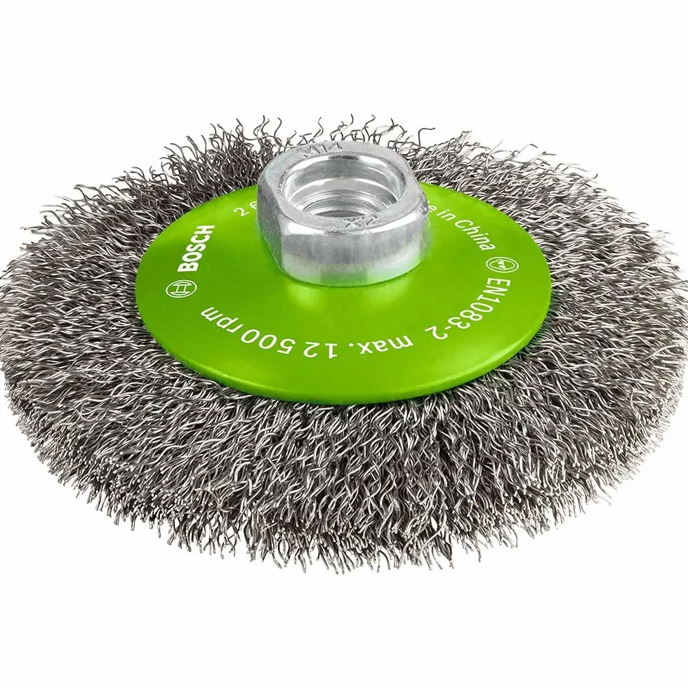 Bosch 1x Spazzola per smussatura PRO Stainless Steel clean a filo ondulato piccole, filetto M14 (per Metalli non ferrosi, Acciaio, Ø 100 mm, Professional Accessorio Smerigliatrice angolare piccola)