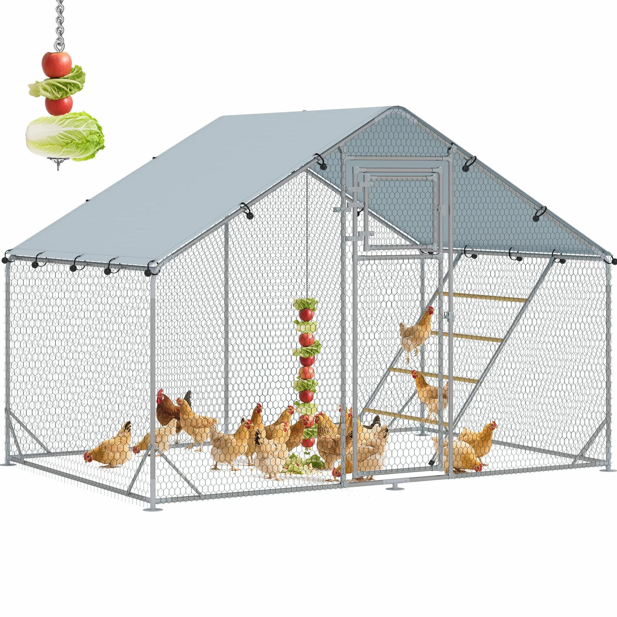 PawHut Pollaio per Galline da Esterno, 3x2x2 m 6 m² Recinto per 6-8 Galline in Acciaio Zincato, Gabbia per Polli con Tetto Impermeabile Anti-UV Mangiatoia Posatoio Serratura, Piccoli Animali Conigli