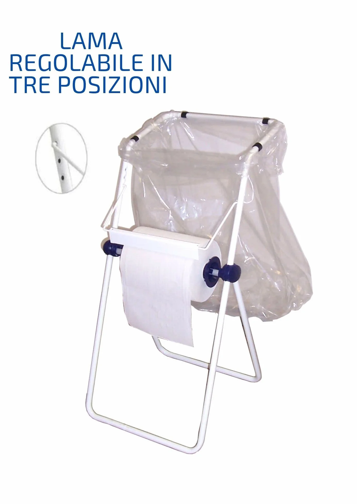 Tecnokit dispenser bobina carta da pavimento acciaio verniciato bianco 45x46x95h con portasacco rotolo e sacchi omaggio
