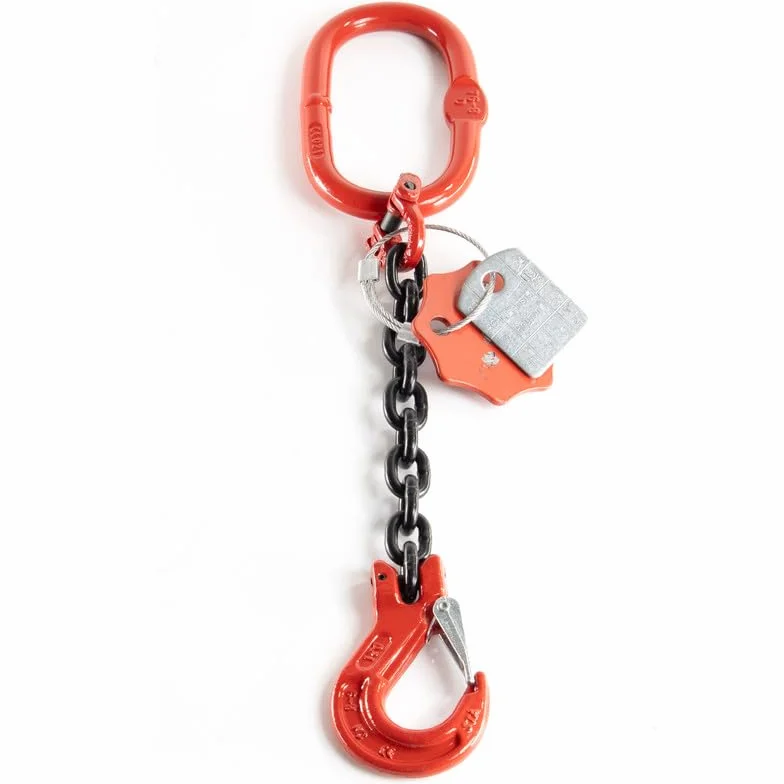 Catena di Sollevamento a 1 Braccio 6mm x 1m - Catena di Ancoraggio ad Alta Resistenza - Catena di gru Robusta Classe 8 con Gancio a Forcella