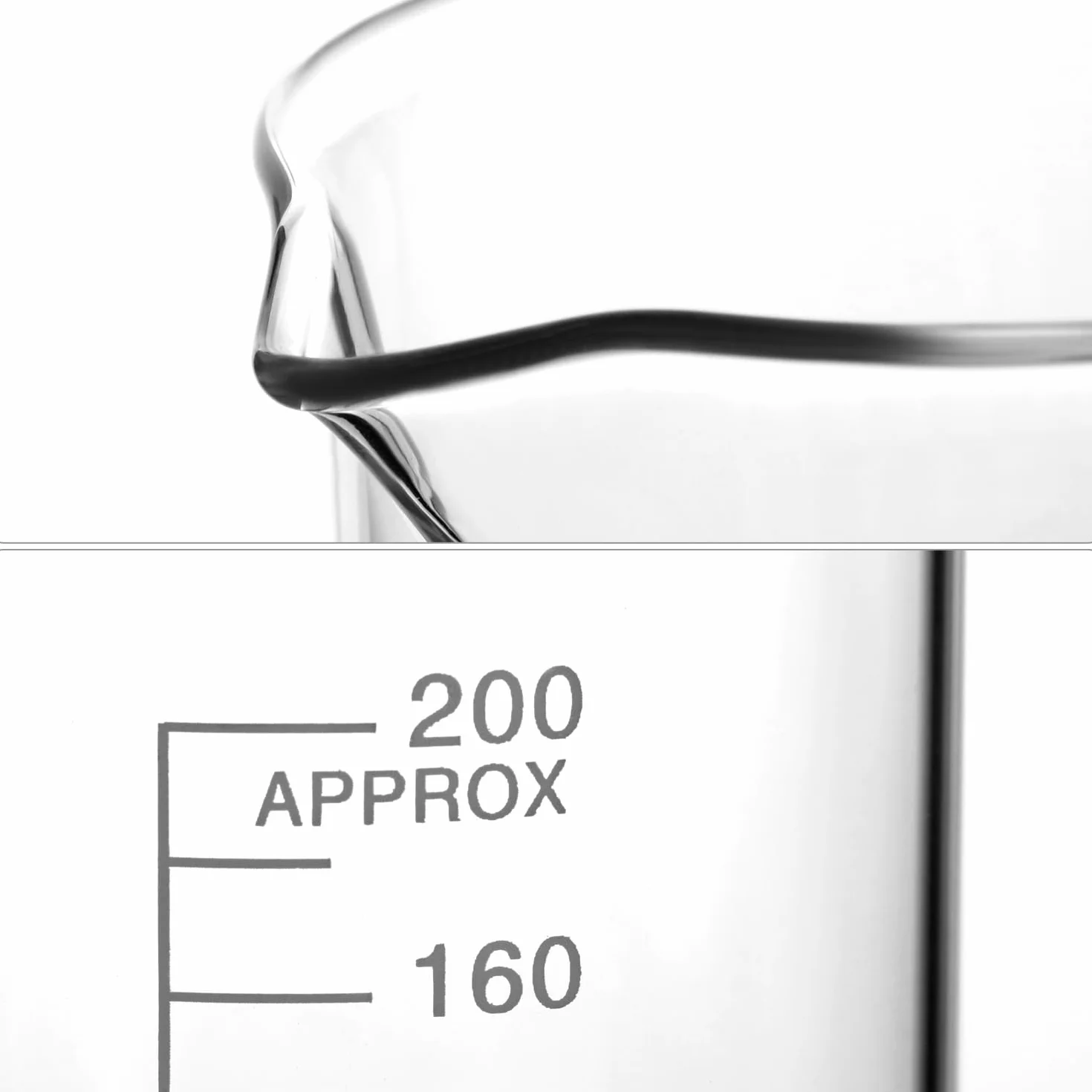 QWORK® Becher Graduato 25ml 50ml 100ml 200ml in Vetro Borosilicato 3.3, Set di 4 Misurino Graduato per Laboratorio Scientifico Cucina