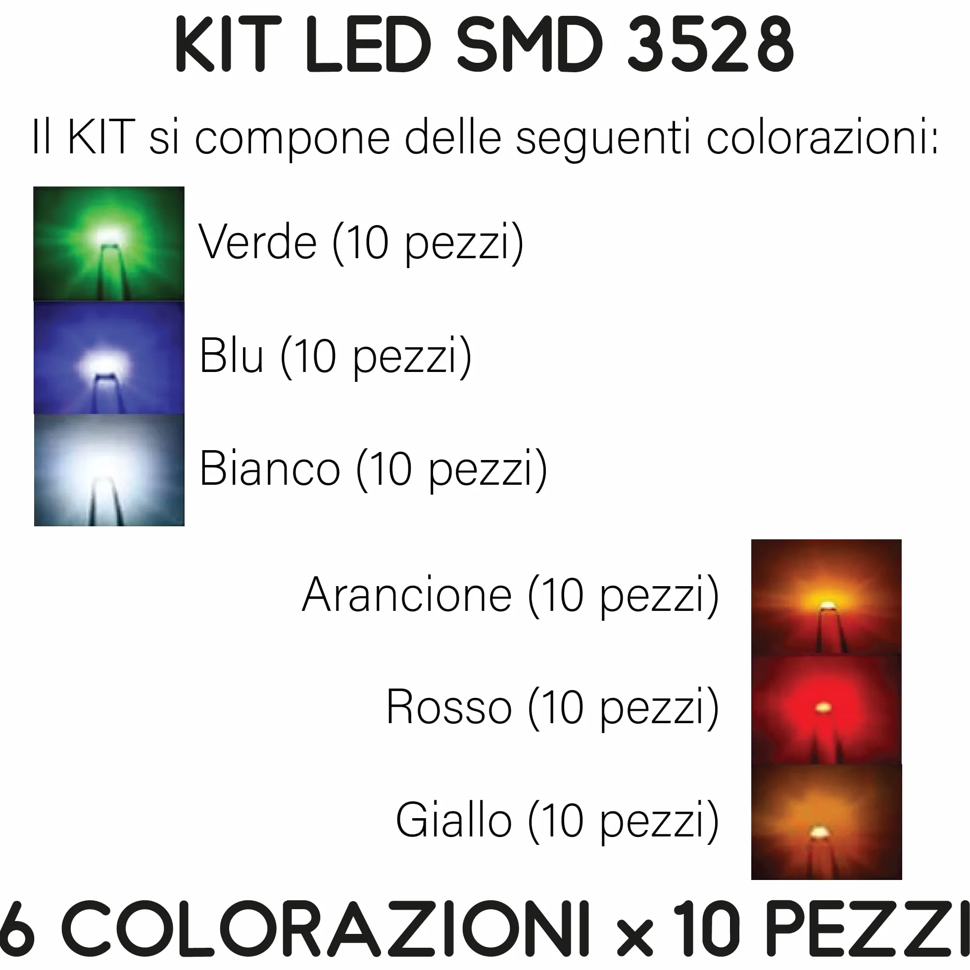 Kit di LED SMD 3528-6 colori - 60 pezzi