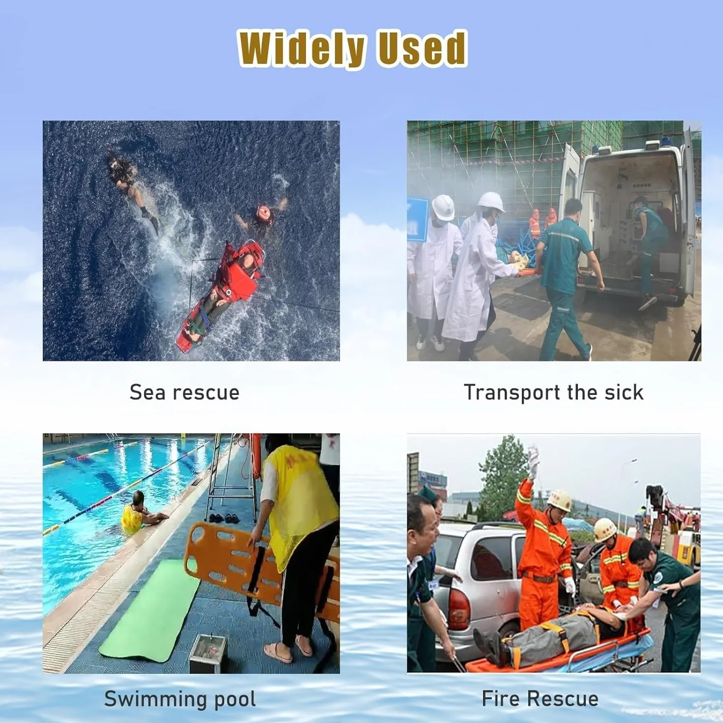 Floating Life-Saving Stretcher Spine Board, Waterproof PE Water Rescue Boards, First Responder Back Board