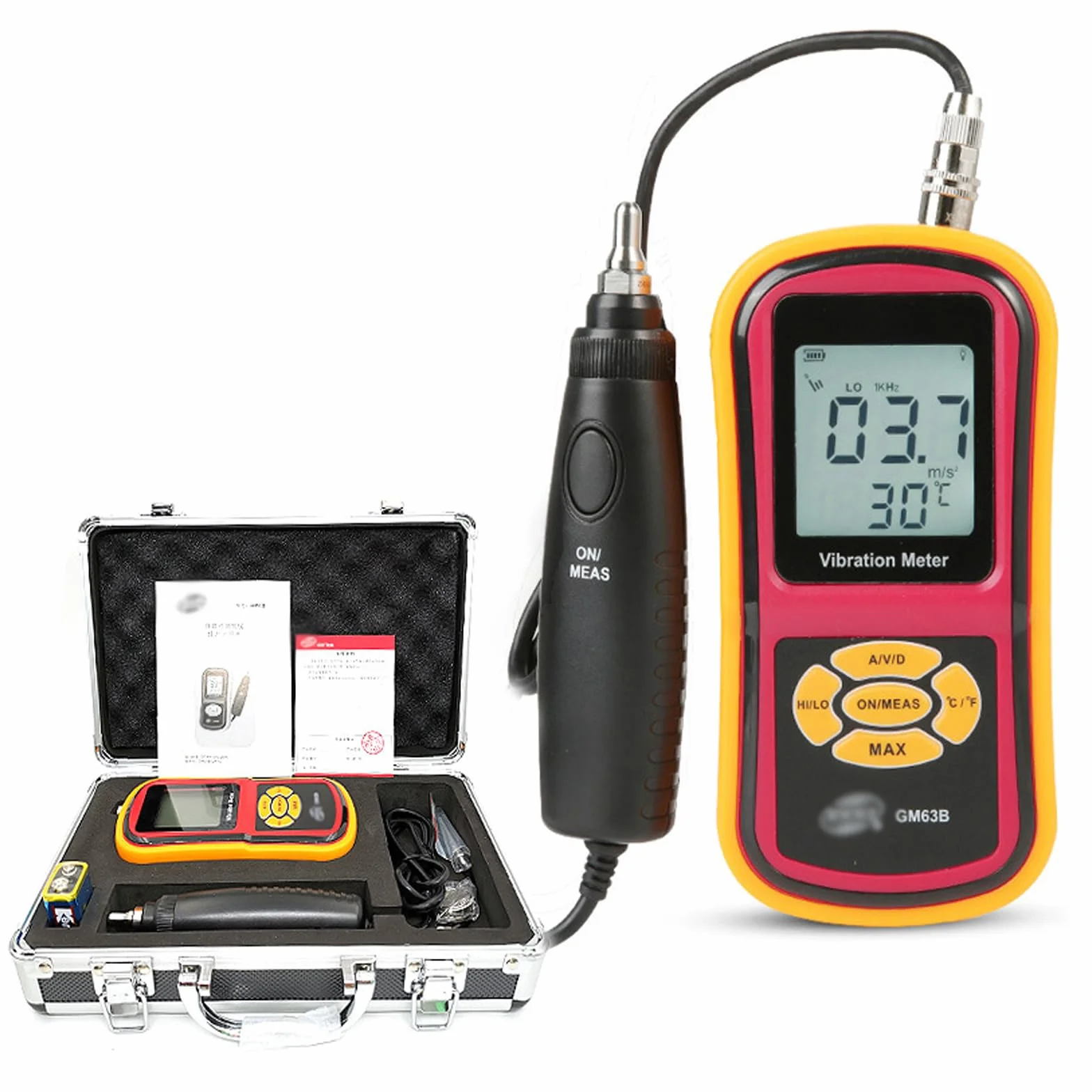 Tester di vibrazione digitale, tester di vibrazione portatile con visualizzazione visiva e registrazione dei dati, monitor di precisione per l'industria aeronautica automobilistica dell'acciaio