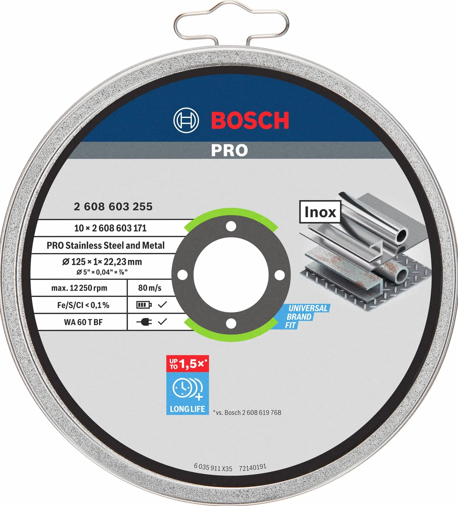 Bosch Professional 2608603255 - Può Contenere 10 Dischi Standard Inox: 125 x 1mm, Nero, 125 mm x 1 mm x 22.23 mm