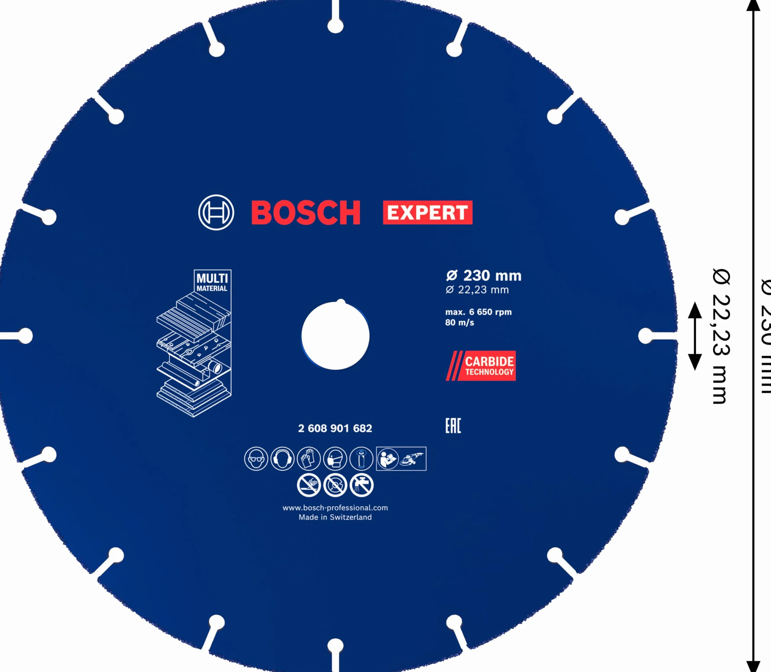 Bosch 1x Mola da taglio EXPERT Carbide Multi Wheel grandi (per Legno duro, Legno con chiodi, Ø 230 mm, Professional Accessorio Smerigliatrice angolare grande)