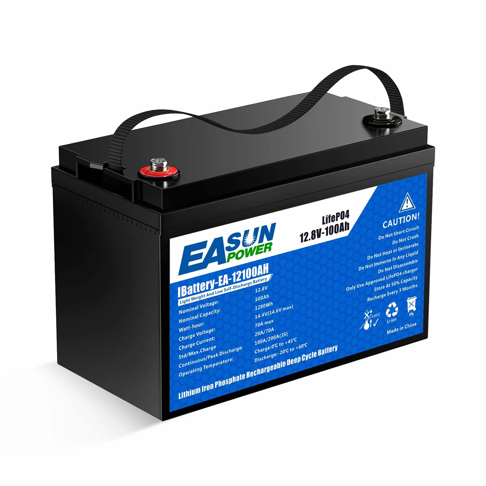 POWLAND Batteria LiFePO4 12V 100Ah con Oltre 6000 Cicli di Profondità,Batteria Litio 12V e di Protezione BMS e Schermo LED，Perfetta per Marine, Pannello Fotovoltaico, Casa (12V 100AH)